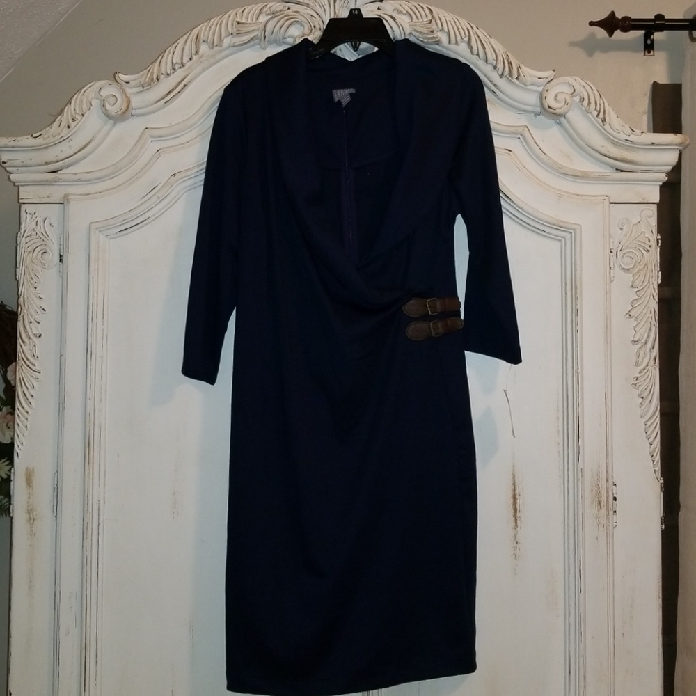 Navy Cowl Neck Dress